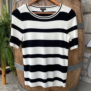 Talbots Small Petite Black and Cream Short Sleeve Spring Sweater
